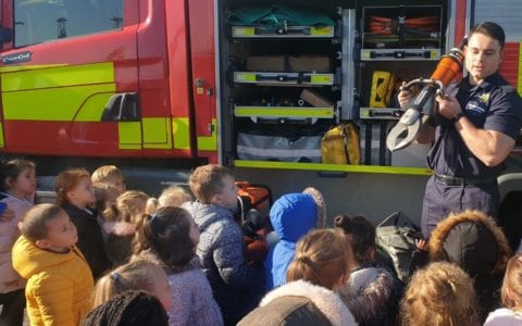 Foundation 2 learn about fire safety with Edwinstowe Fire Service